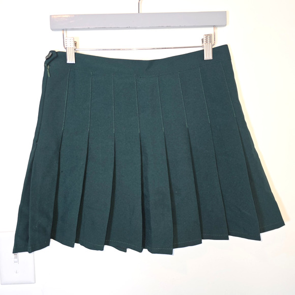 Dark Green Pleated Mini Skirt School Girl Waist 30" / 8 Medium - Picture 4 of 7